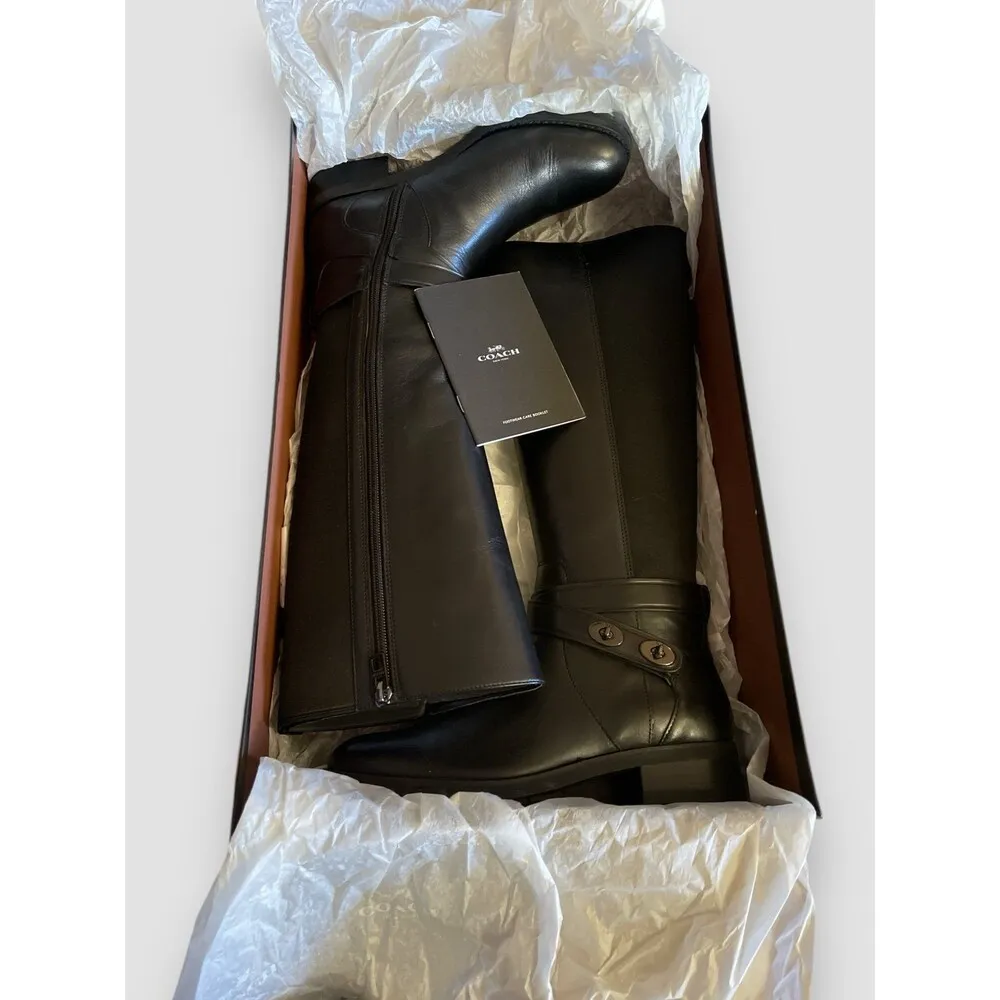 Coach Riding Boots Essex Semi Matte Leather/Stretch Black Women' SZ 6.5B 36.5 EU - Image 9