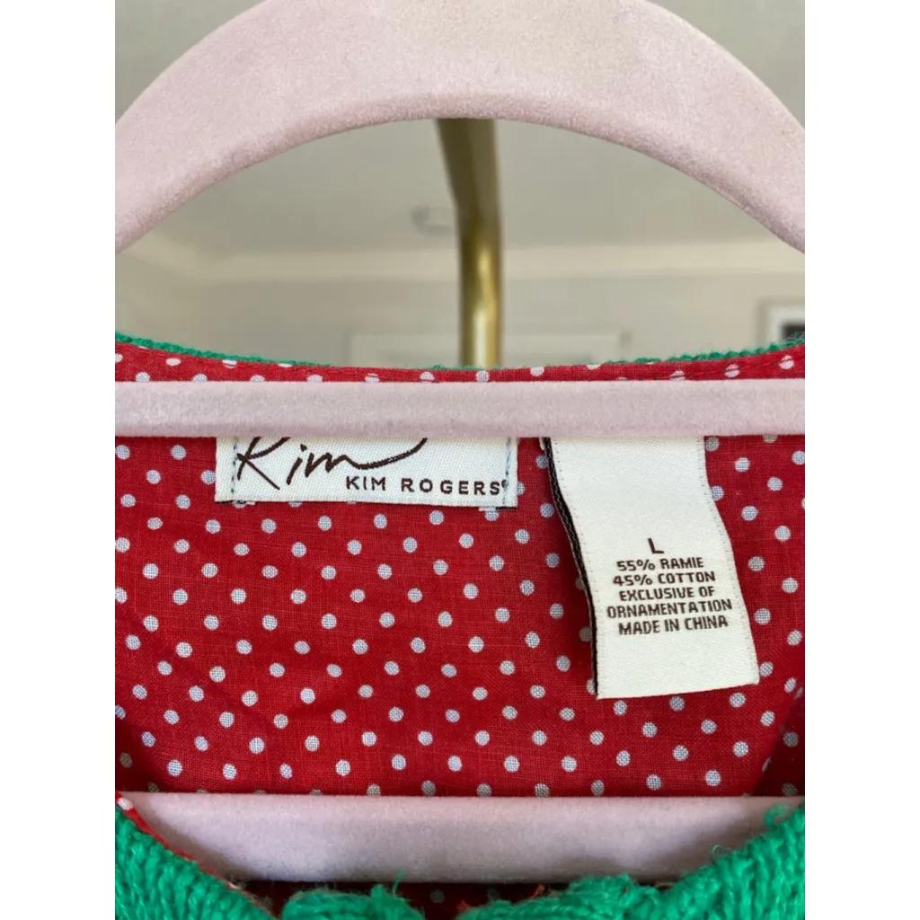 Kim Rogers Santa Christmas Vest Knit Holiday Festive Green Embellished Parisian - Image 7