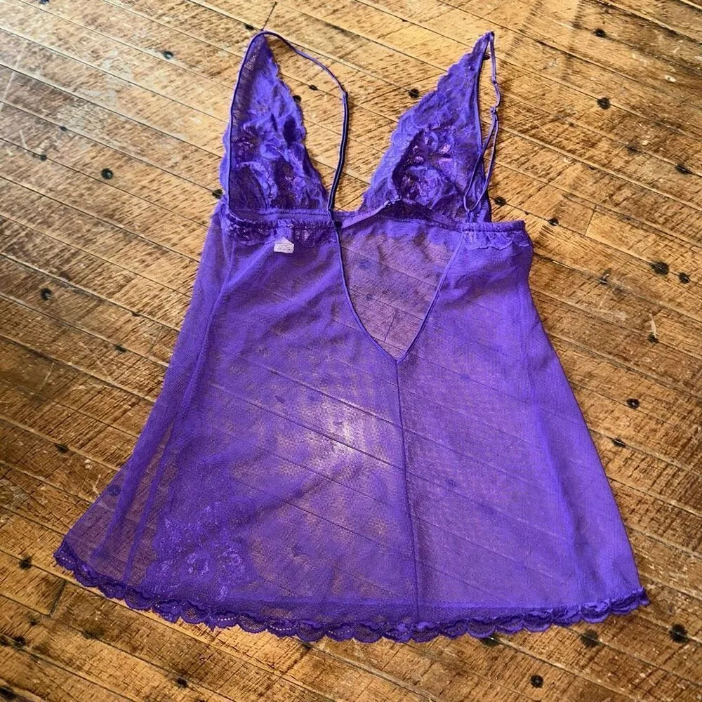 Victoria’s Secret purple semi sheer lace S shirt nightgown - Image 3
