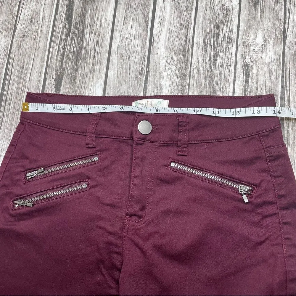 love, Fire Womens Skinny Leg Pants Chinos Burgundy Maroon 5 Mid Rise Zip Pockets - Image 9