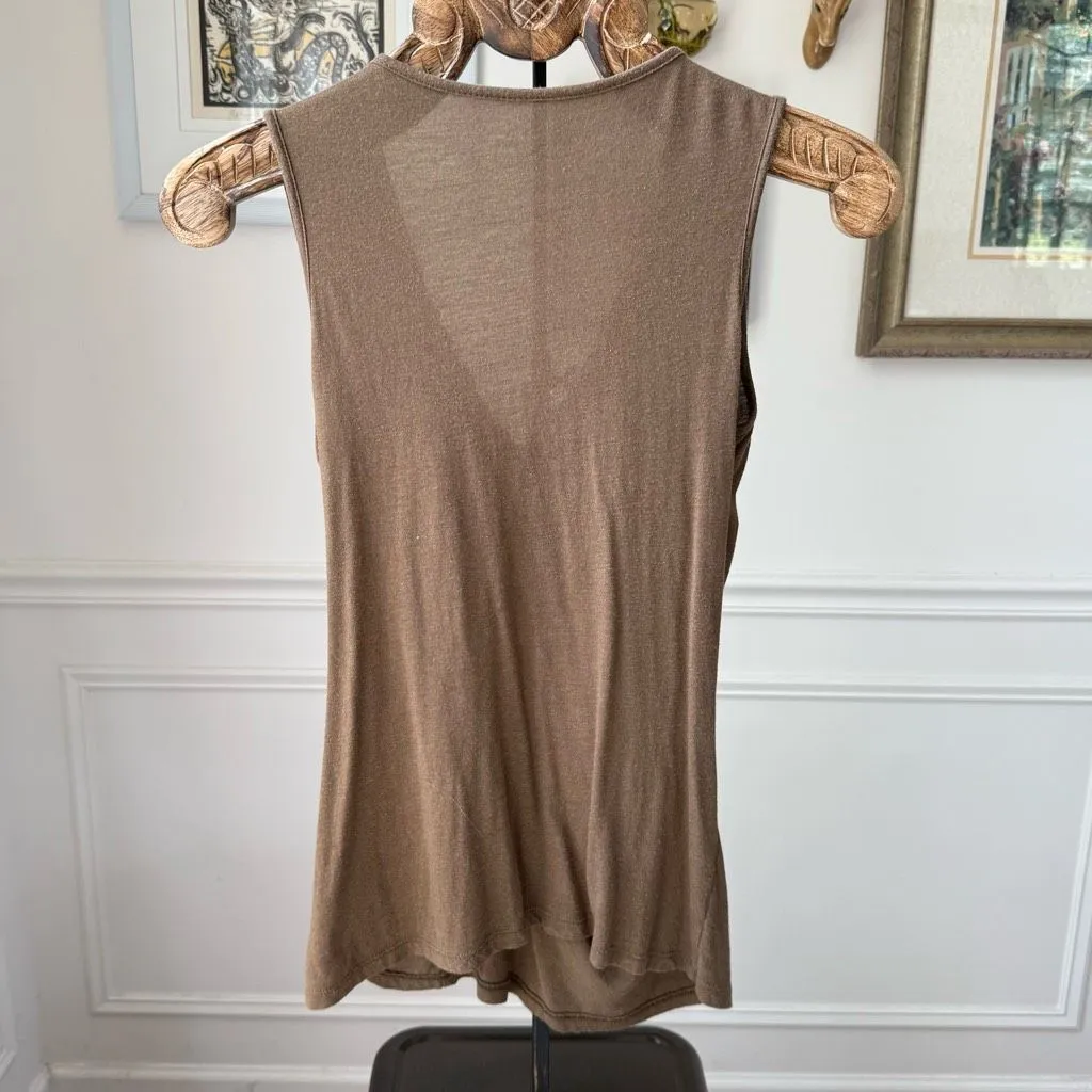 Anthropologie Deletta Olive Green Vneck Ruffle Rucked Tank M - Image 4