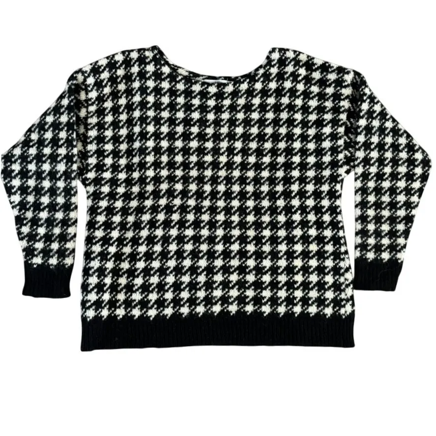 Vintage Cambridge Dry Goods 100% Wool Houndstooth Sweater Sz S Preppy Academia Black - Image 3