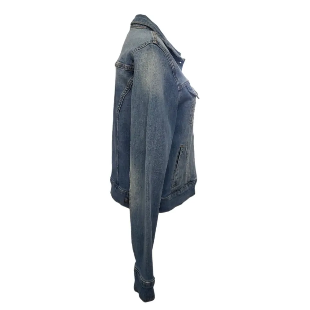 VIGOSS Women's Blue Denim Stretch Metal Button Front Jean Jacket Large - Image 2