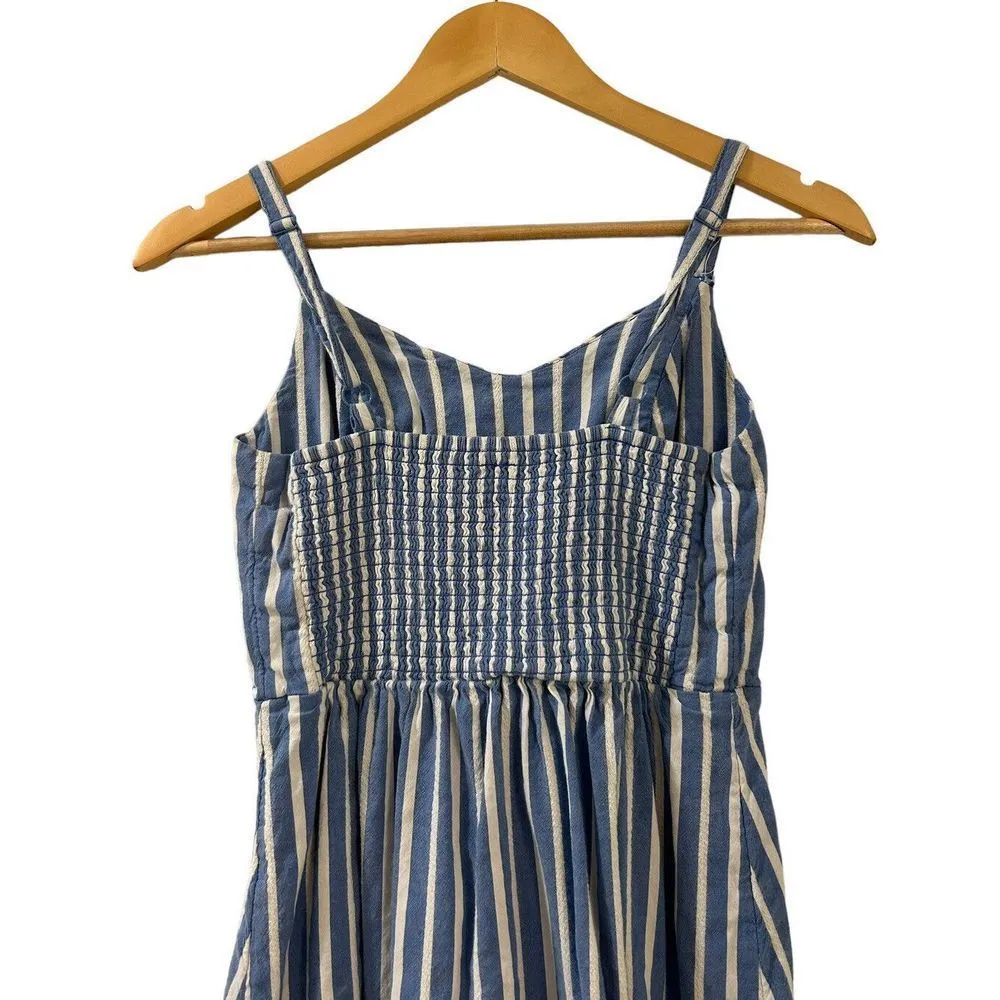 Old Navy Womens Dress XS Blue Tank Striped Sundress Boho Smocked Back Ruffle - Image 8