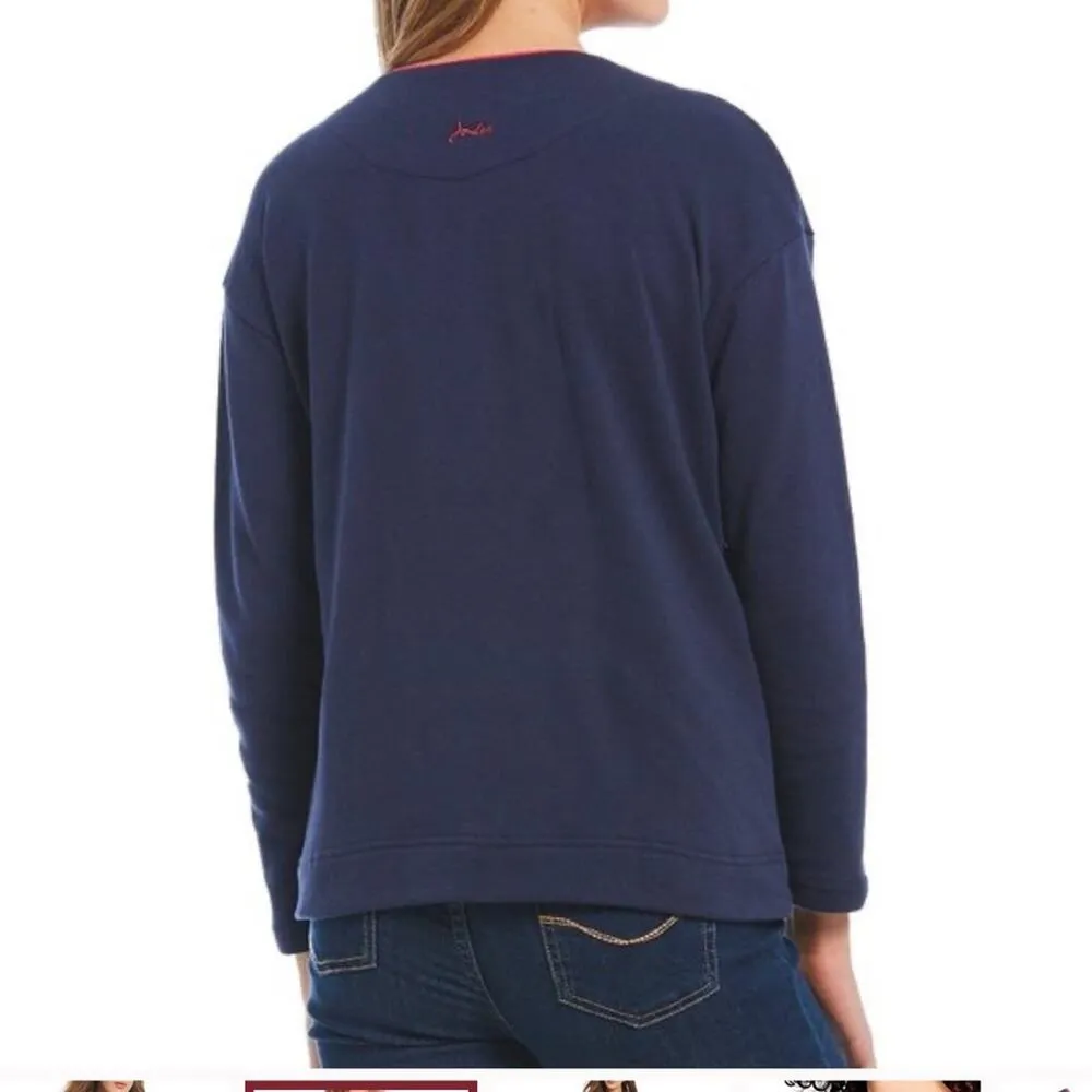 NWT Joules Jordan Notch Neck floral Embroidery Sweatshirt sz 8 Blue - Image 3