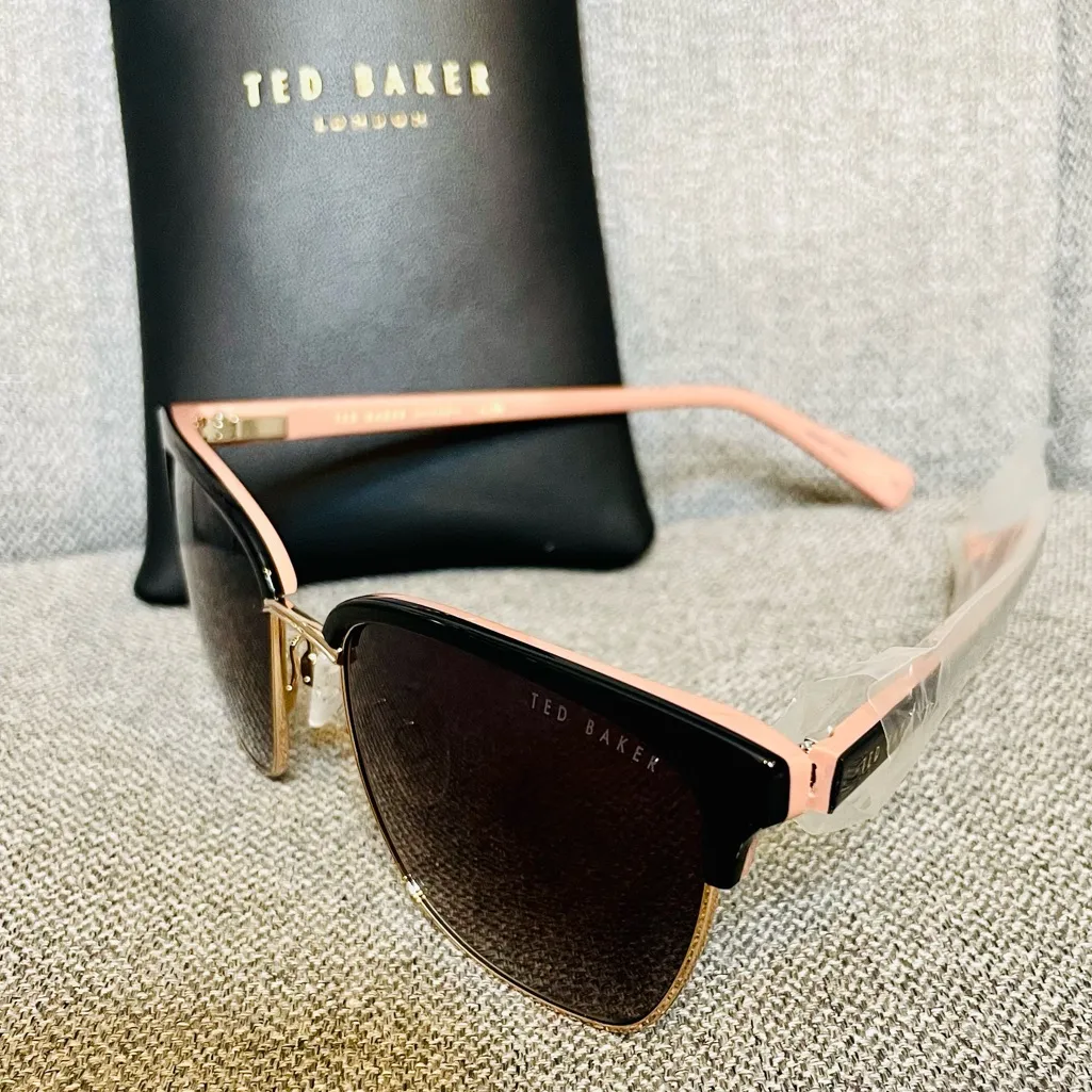 Ted Baker Full Rim Clubmaster Sunglasses w/ Leather Case - Black & Pink $189 NWT - Image 9