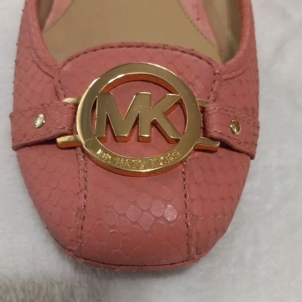 Michael Kors Fulton Pink Snakeskin Embossed Leather Monogram Loafers Size 8 - Image 5