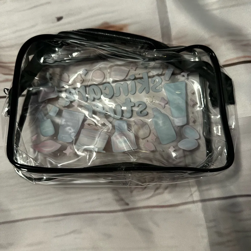 Clear Skincare Stuff Bag with Colorful Graphics Gray - Image 2