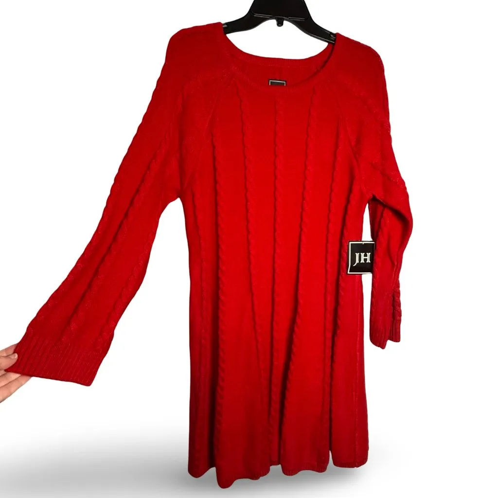Jessica Howard Cable Knit Sweater Dress Womens XL Red A-Line Round Neck Cozy NWT - Image 3