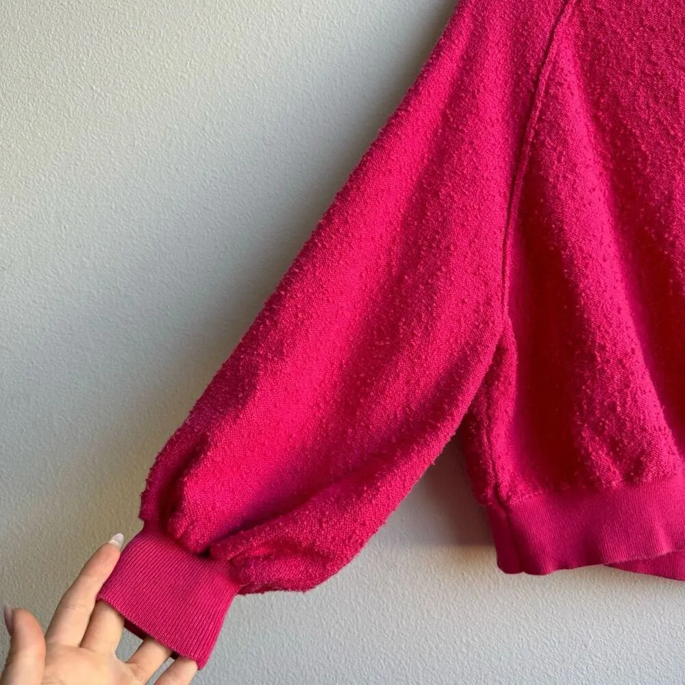 Free People Found My Friend Hot Pink Boucle Sweater Size Small Puff Sleeve - Image 4