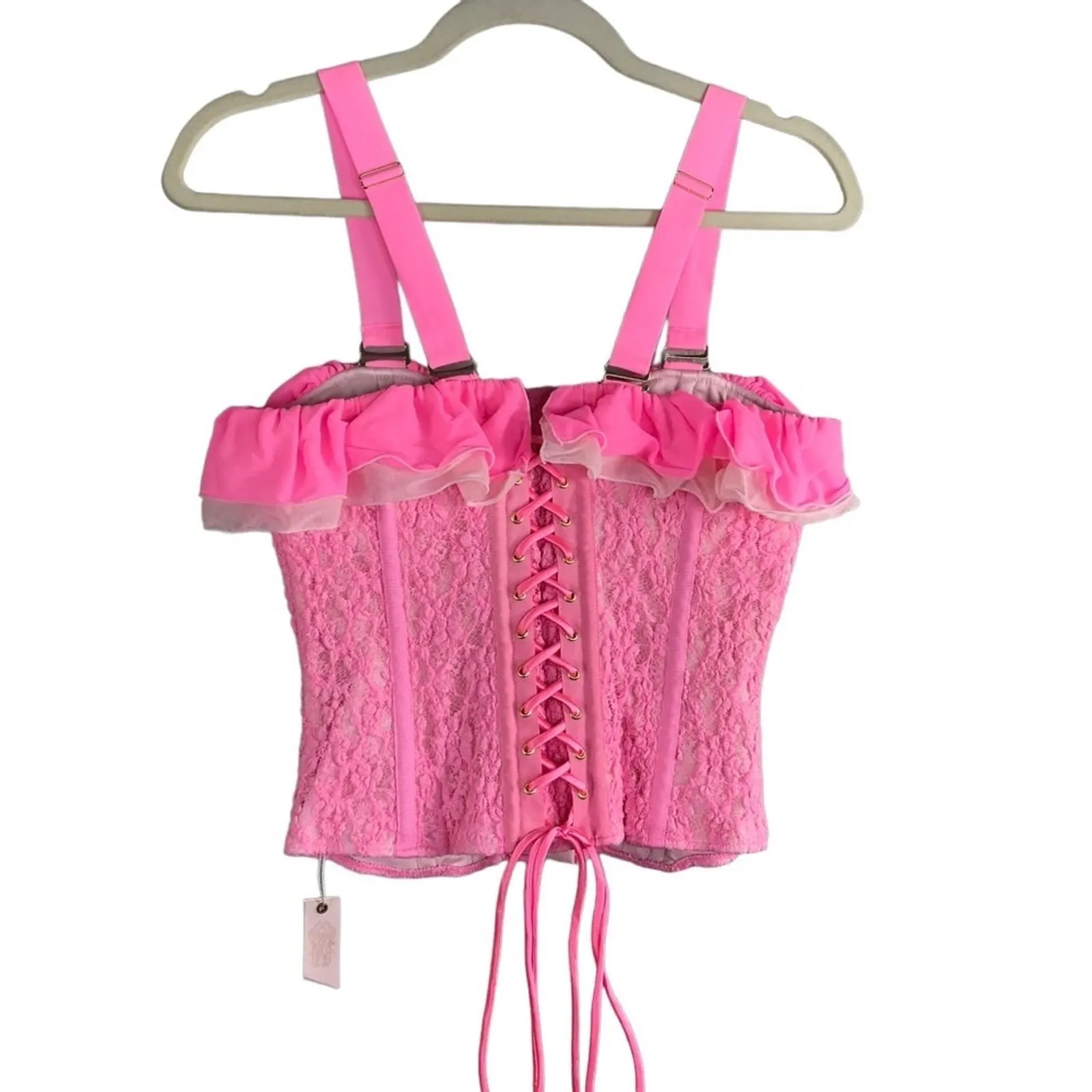 HAH x FREE PEOPLE Lace Corset Top Women M Rose Fairy Regencycore Boho Barbie NWT Pink Size M - Image 6