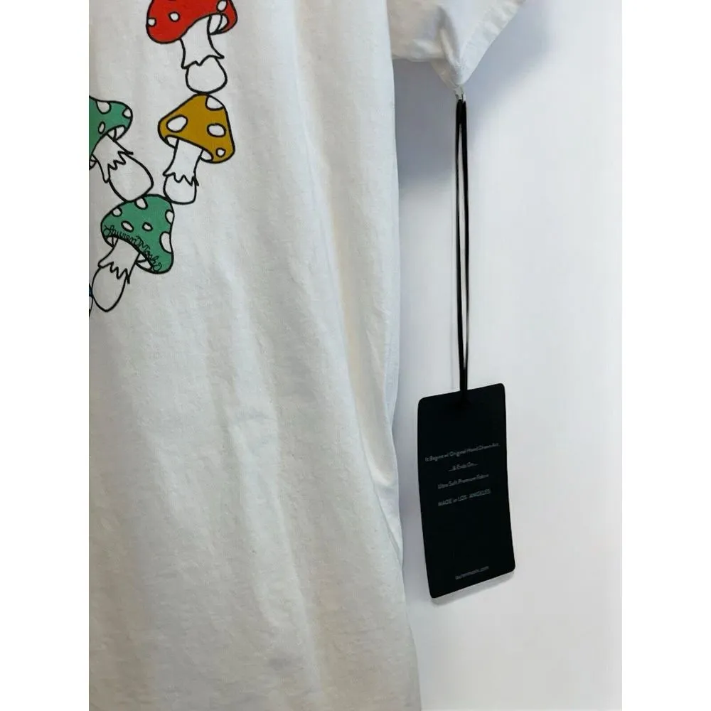 Lauren Moshi‎ Mushroom Peace T-shirt Women Size Medium White Short Sleeve NEW - Image 4