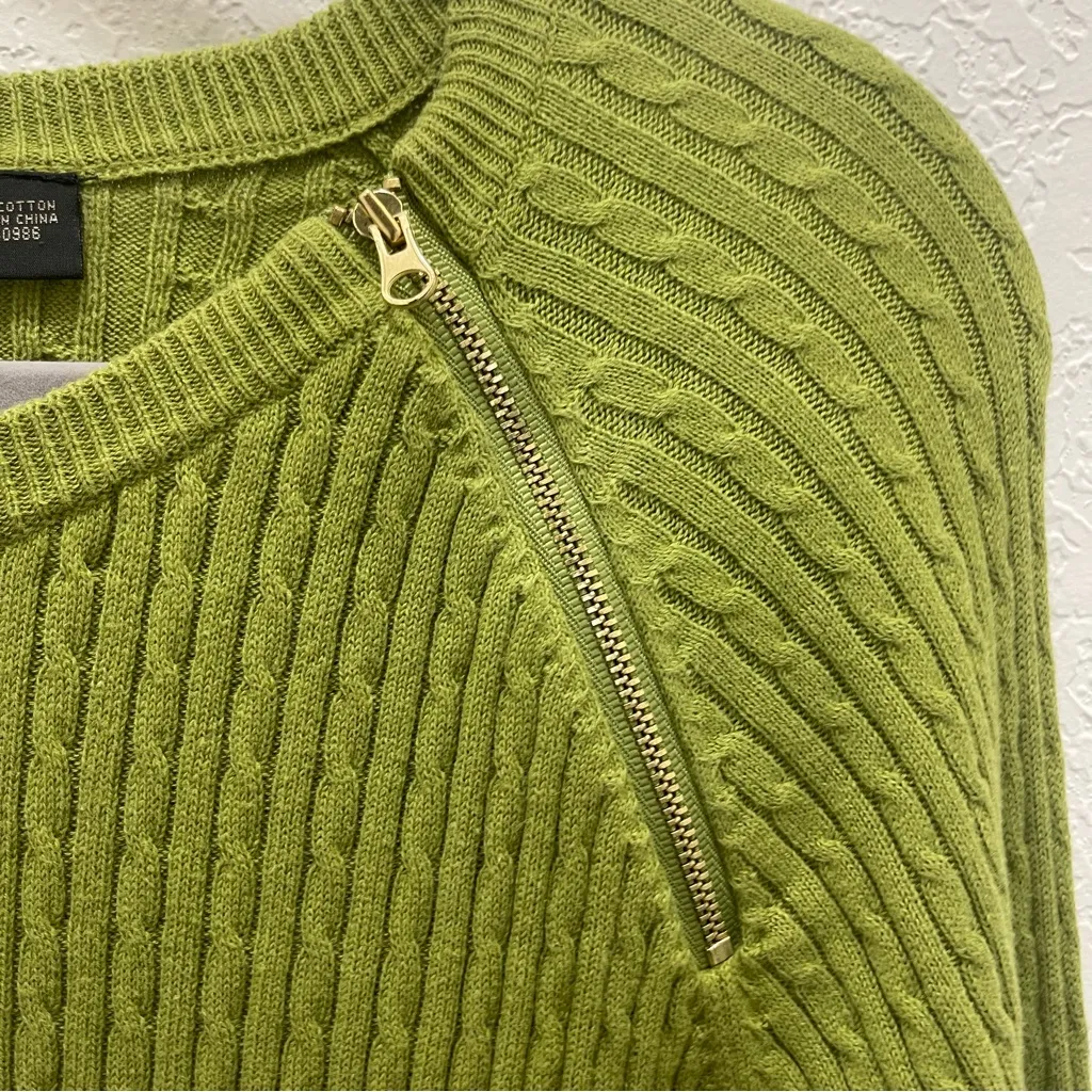 Womens Jeanne Pierre olive green pull over Crew Neck Cable Knit Sweater XL - Image 3