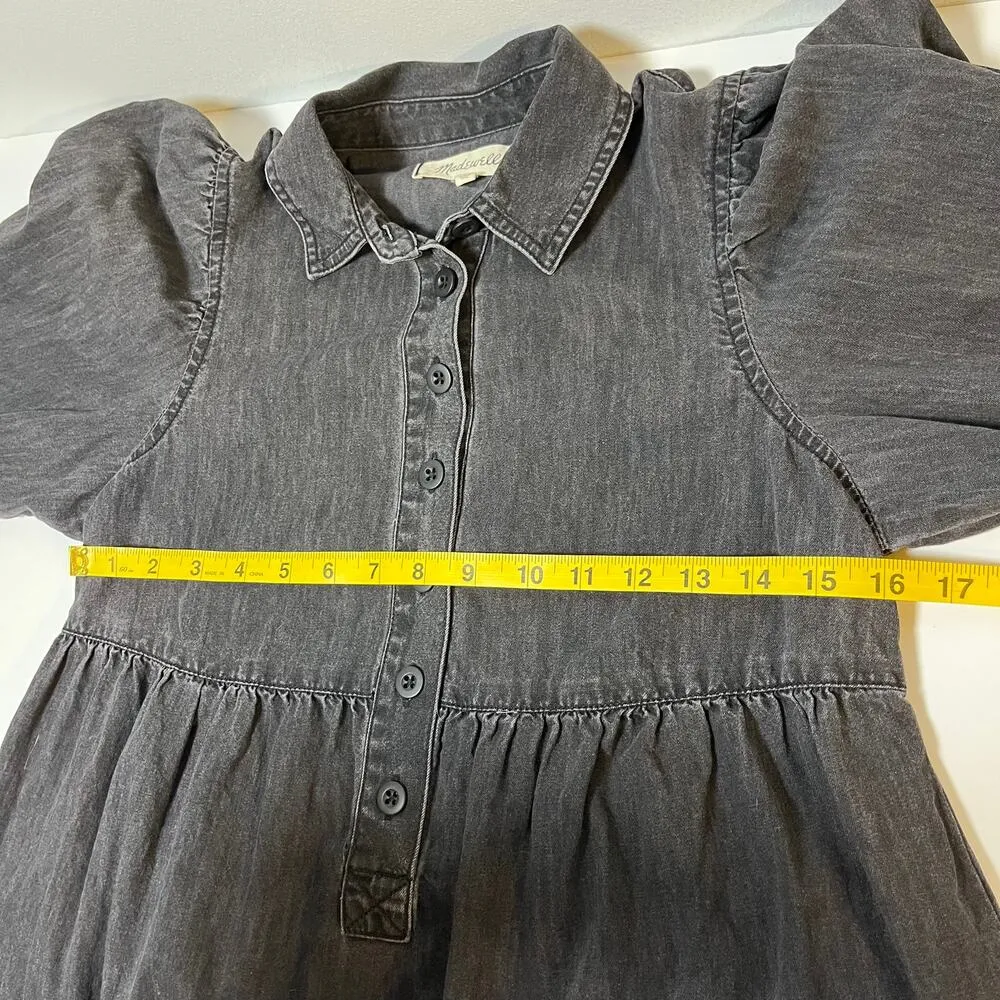 Madewell Denim Babydoll Shirt Dress Washed Black‎ Jean Size XXS Cottagecore Boho - Image 9