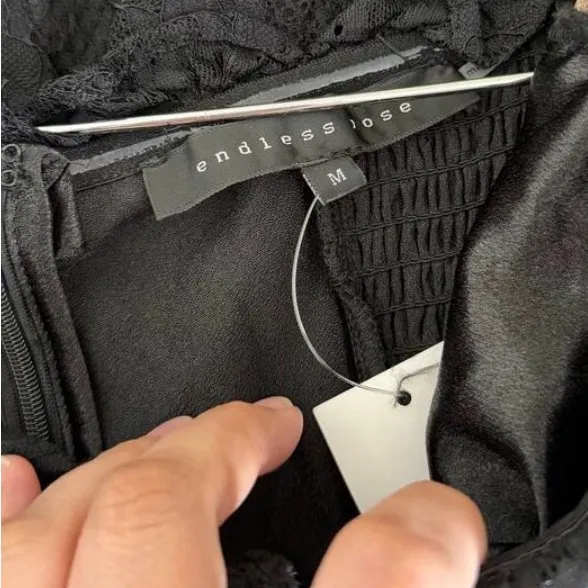 Endless Rose Off The Shoulder Dress Size Medium Black Lace Fitted Long Sleeve - Image 8