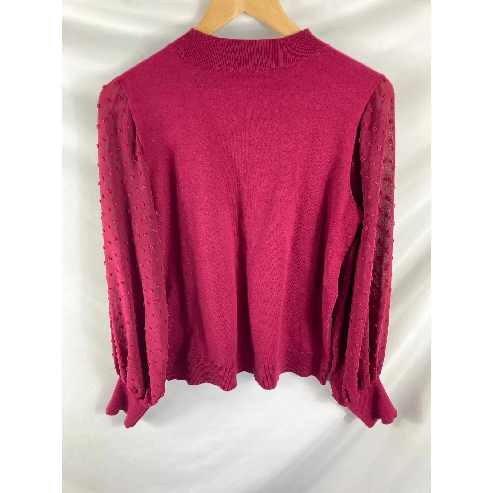 CeCe Burgundy Swiss Dot Sleeve Sweater Size Medium - Image 6