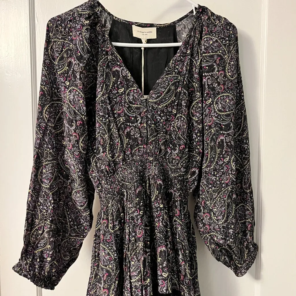 Elizabeth James The Label Hallie dress paisley size XS tiered smocked NWT - Image 4