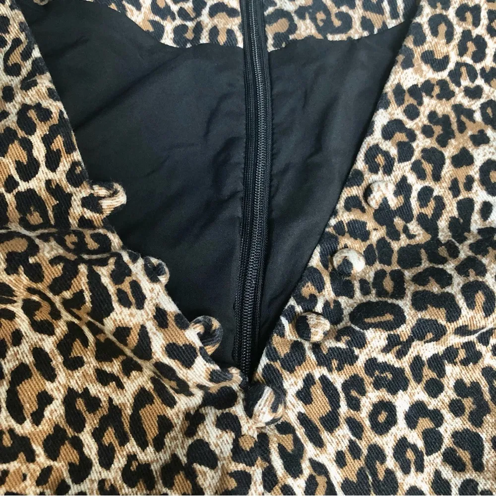 Belted Leopard Print Denim Mini Dress Long Sleeve Safari Neutrals L - Image 10