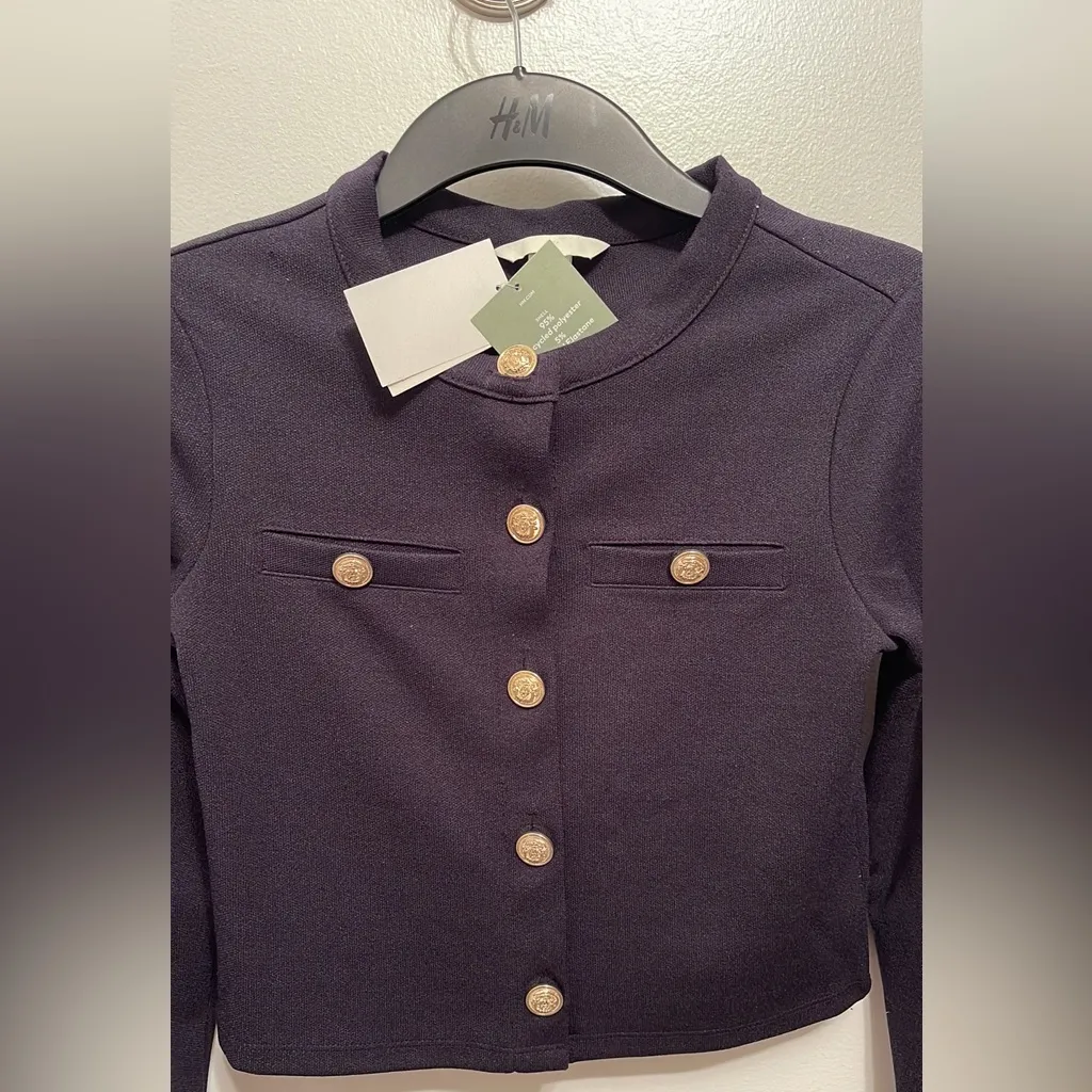 NWT Navy Textured Cropped Cardigan Sweater Gold Size XS - Image 8