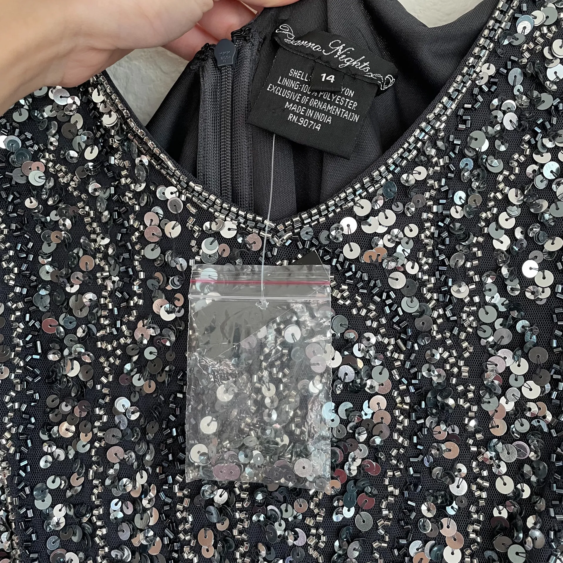 Pisarro Nights Dark Gray Beaded Sequin Long Gown Size 14 - Image 8