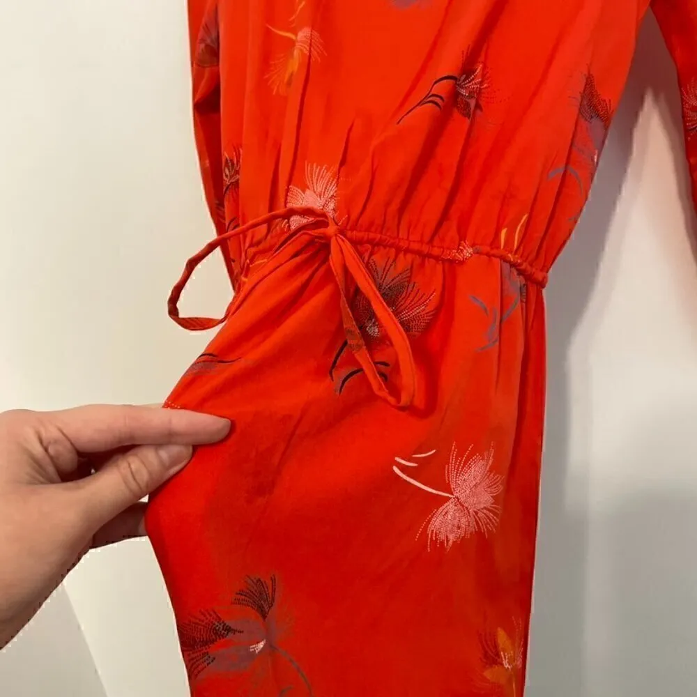 O'NEILL PACSUN Jules Shift Dress Red ish Floral 3/4 Sleeve Tie Waist Button Back - Image 7