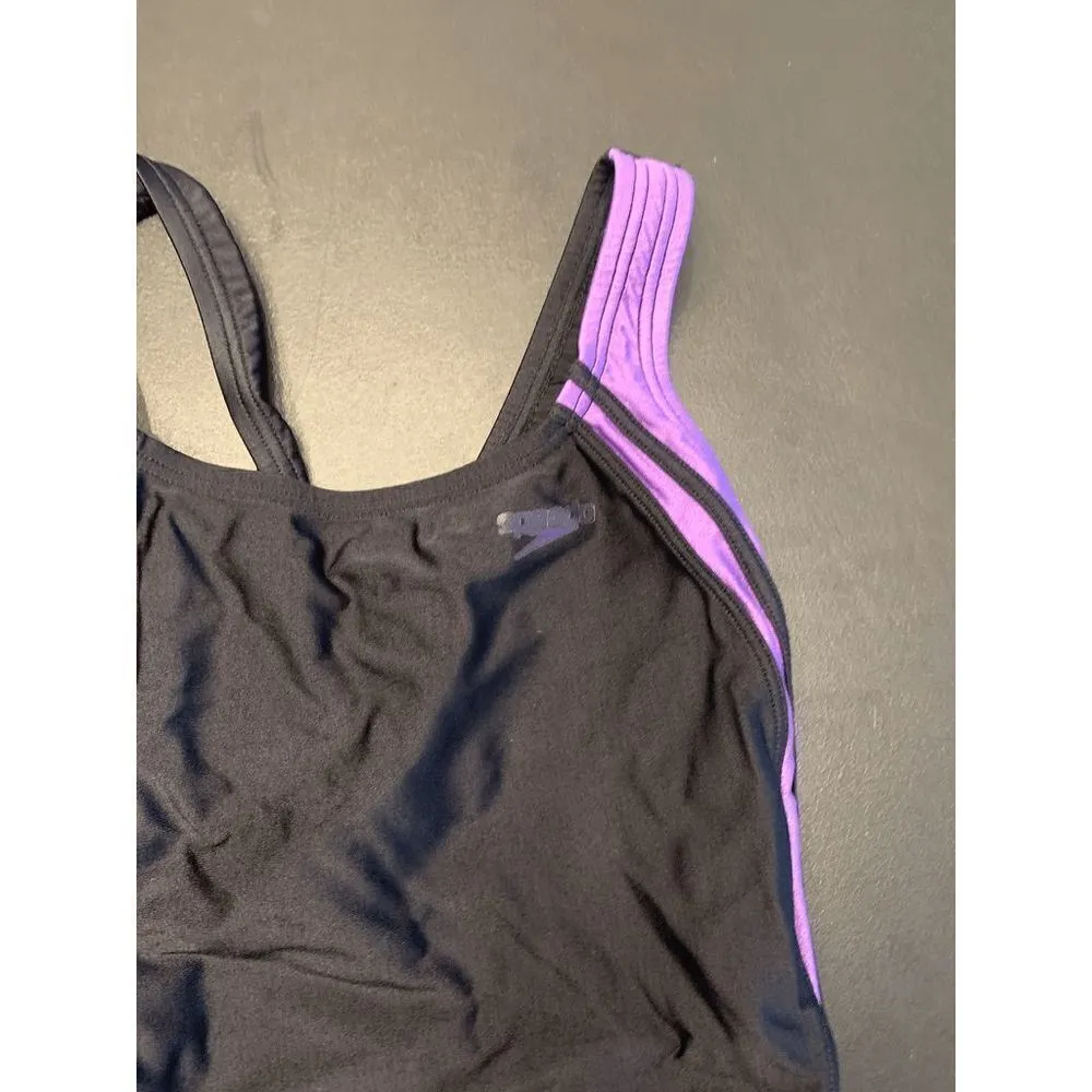 Speedo Women's Cut Out Back Bathing Suit One Piece Swimsuit Black Purple Size 6 - Image 6