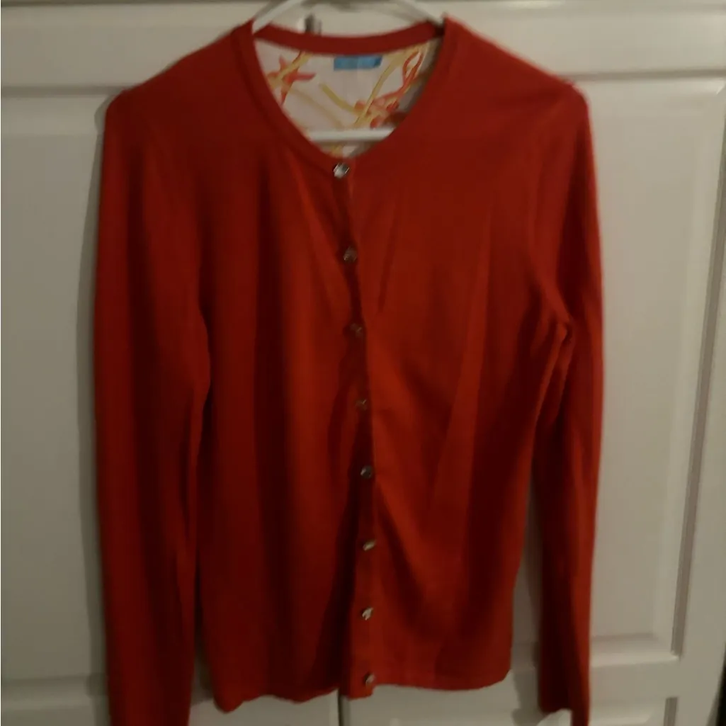 J McLaughlin orange‎ cardigan.  Like new. Size small - Image 6