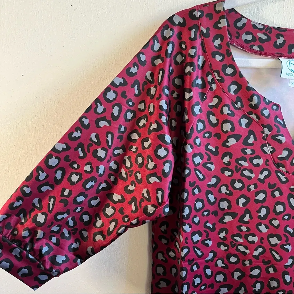 Tracy Negoshian Dress Red Cheetah Print “Dawn” Dress 3/4 Sleeve Tunic Sz XS NWT - Image 4