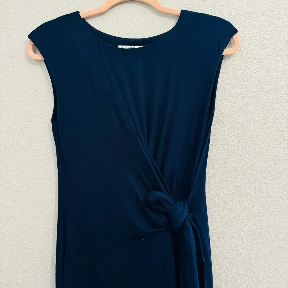Trina Turk Midi Dress Women's Size S‎ Navy Blue Faux Wrap Knit - Image 5