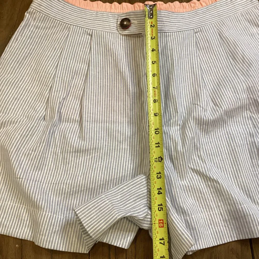 Anthropologie Seersucker Shorts Pinstripes Pleated High Waisted Blue White XL - Image 5