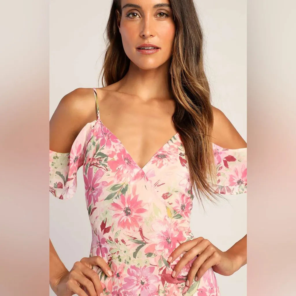 LULU’S Watch Me Grow Pink Floral Print Cold Shoulder High Low Dress - Image 4