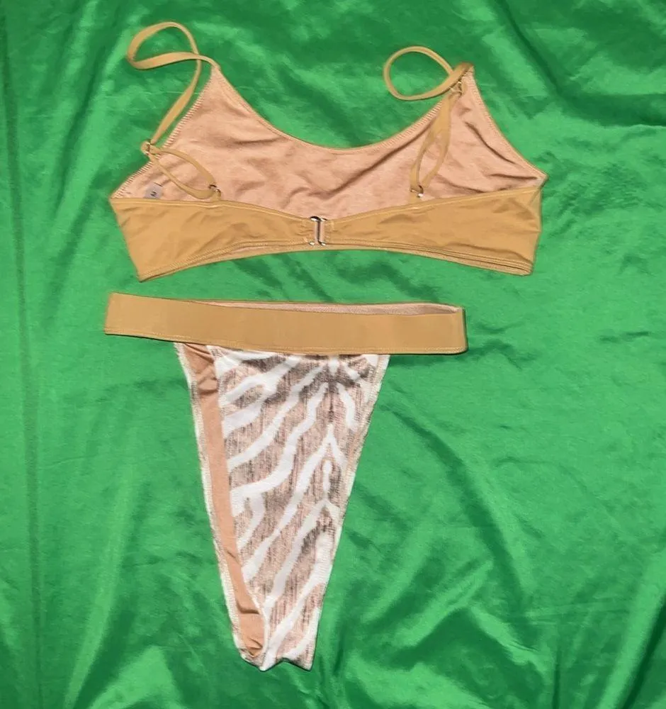 Icon Swim Brown and Zebra Print Bikini Set size Medium - Image 2