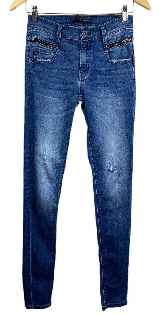 Kancan Skinny Jeans 25 Distressed Stretch Denim Medium Wash Blue Low Rise - Image 1