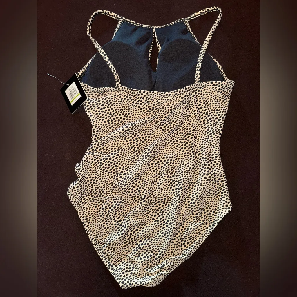 ELLEN TRACY One Piece Swimsuit, High Neck with Keyhole Cutout Wheat, Speckled - Image 3