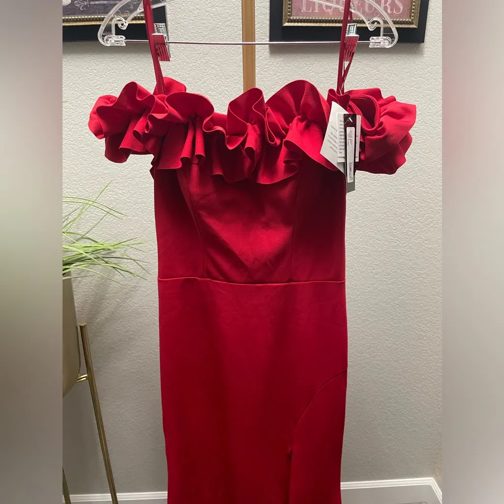 NWT‎ XSCAPE Off the Shoulder Ruffle Crepe Trumpet Gown Red Sz 6 $258 #4767X - Image 4