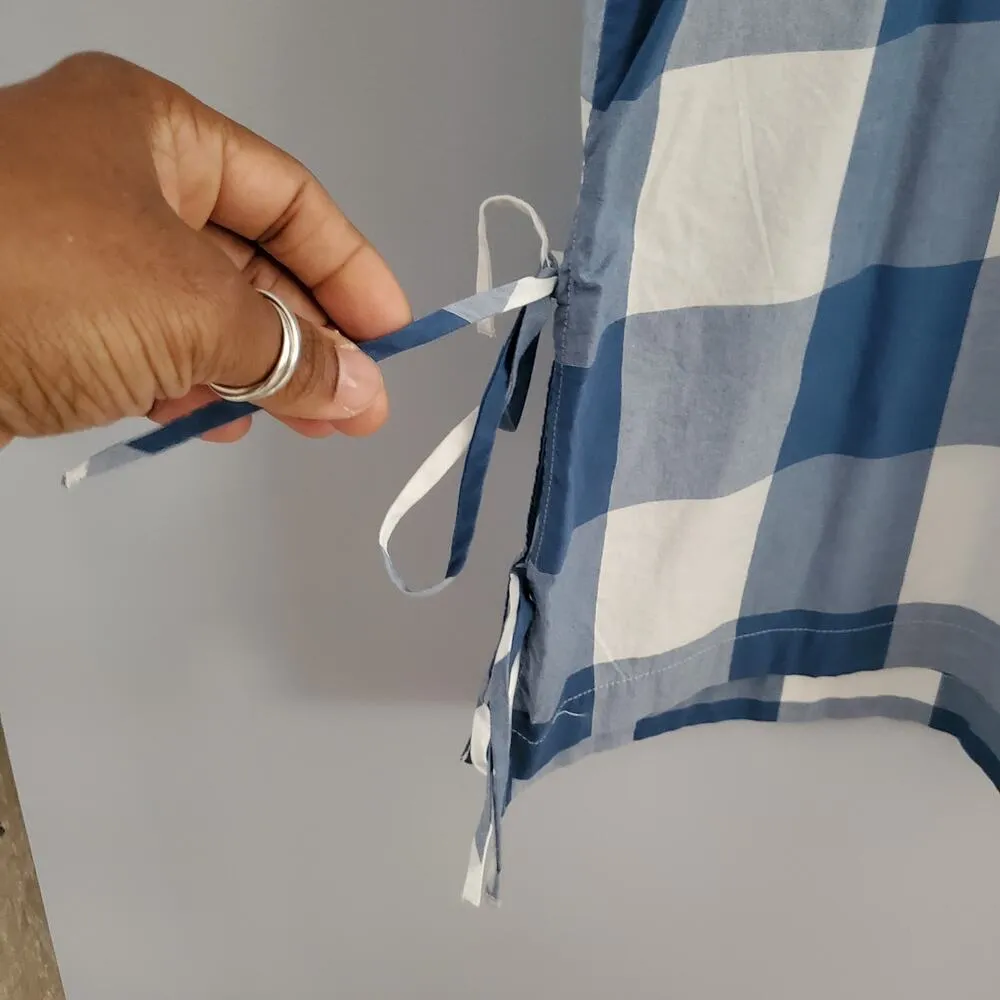 LOFT Gingham Blue White Checkered Side Tie Tank Size XL - Image 3