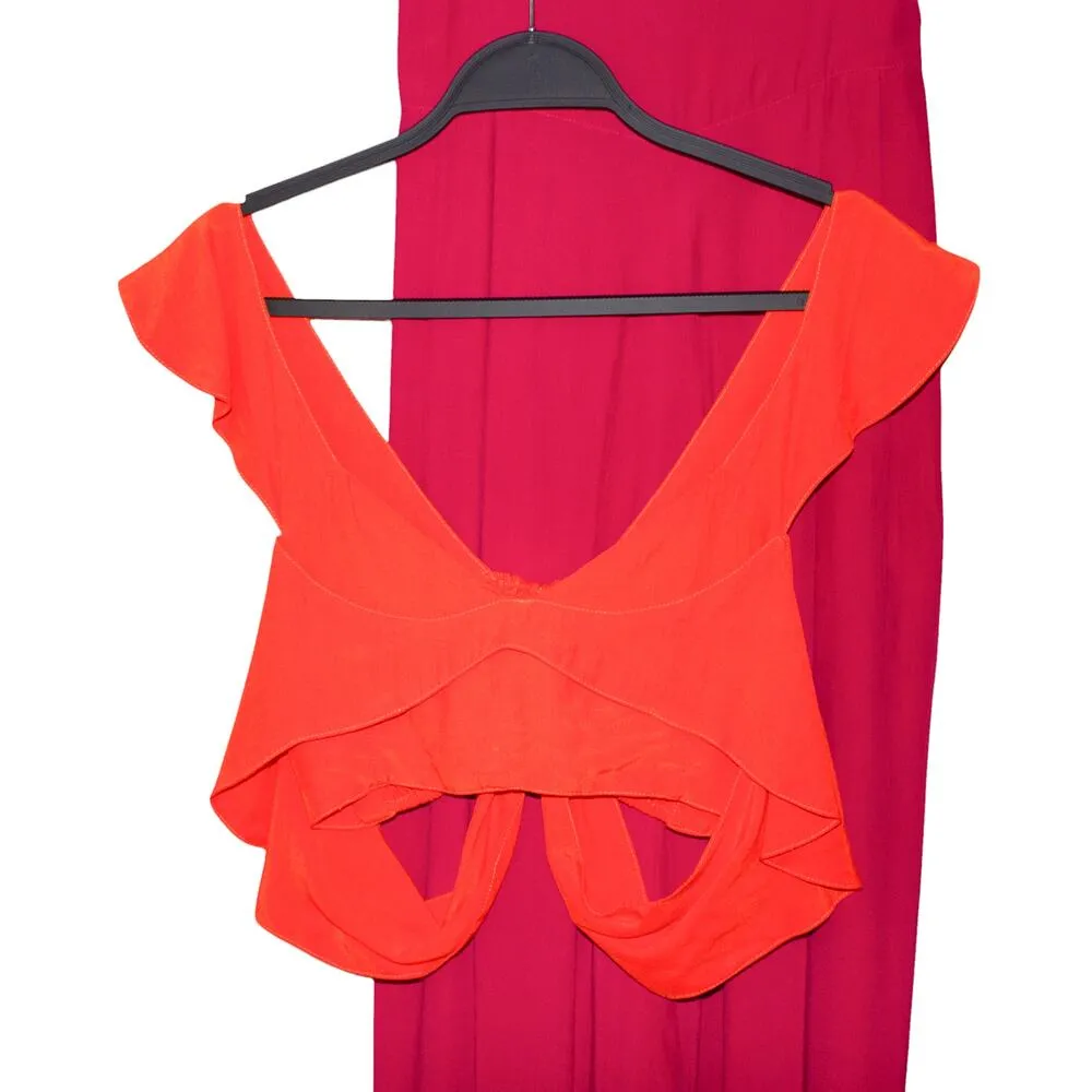 swf wanita pink fuchsia orange crop top and high rise palazzo wide leg pants set Size XS - Image 3