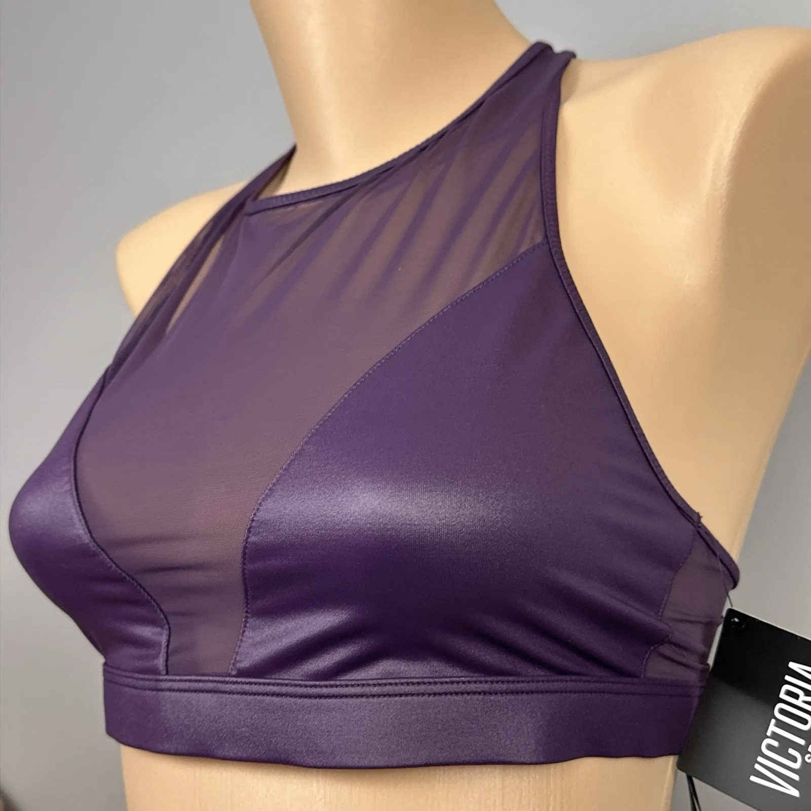 New NWT Victoria Sport Bra Size Medium Body-Wick Purple Sheer Unlined Wireless - Image 3