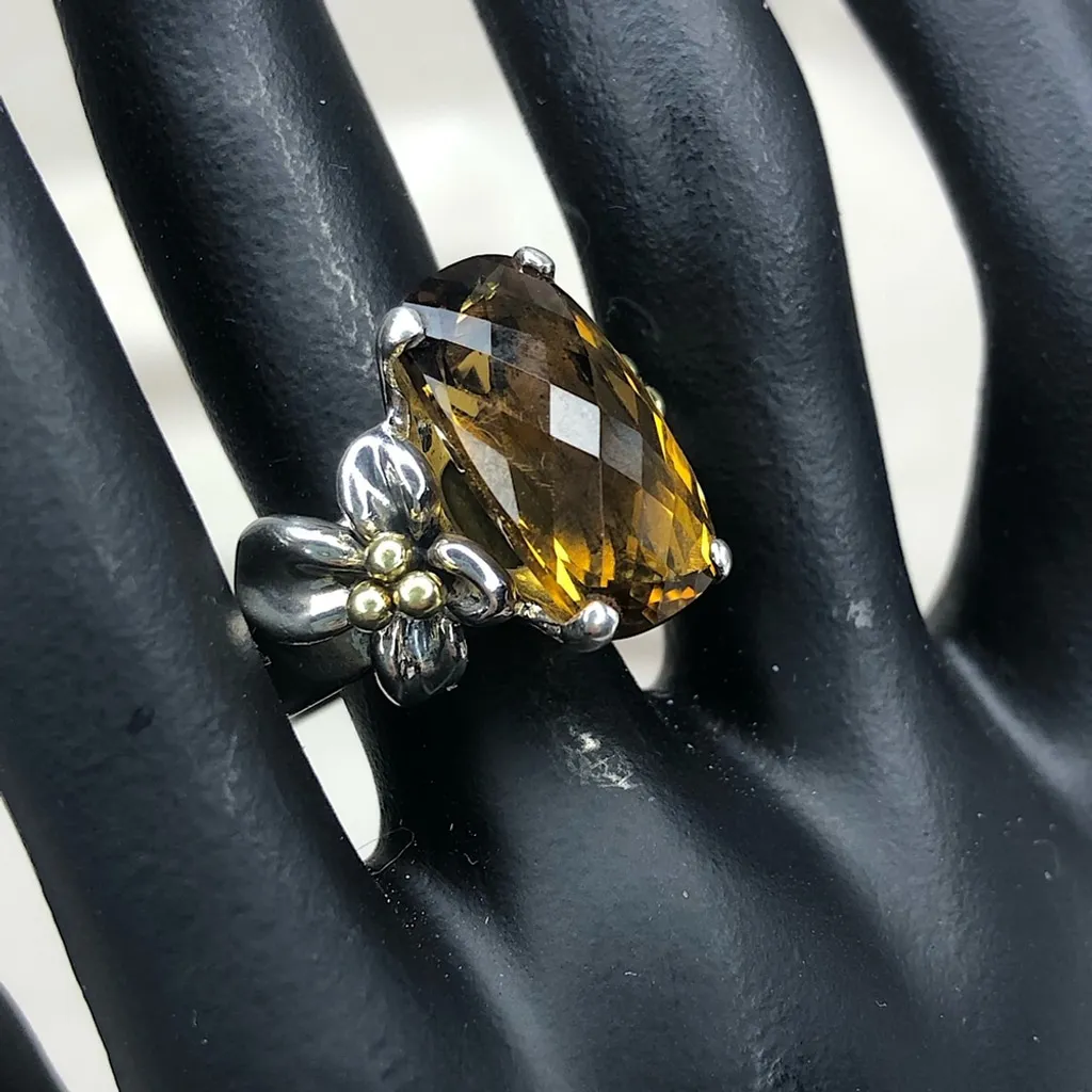 ANN KING Whiskey Topaz Floral 18k Yellow Gold 925 Sterling Silver Ring - Image 4