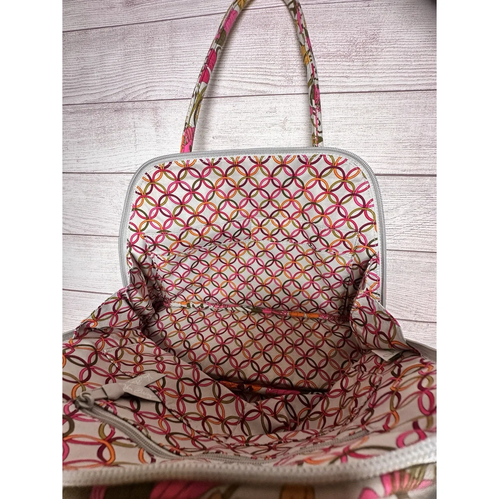 Vera Bradley Bag Tea Garden‎ Purse Handbag Shoulder Bag Zipper Floral Pink - Image 11