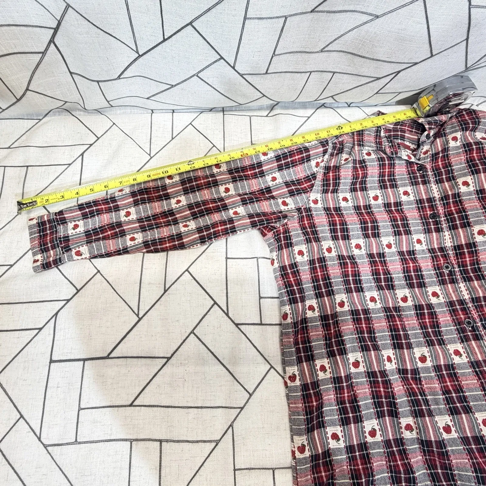 North Crest Vtg 90s Red Gingham Apple Button Down Shirt 2X Teacher School Size XXL - Image 9