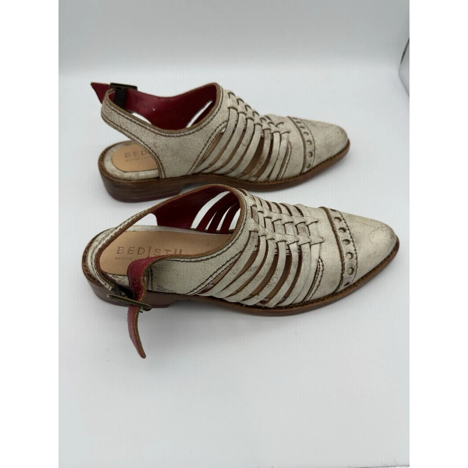 Bed Stu Pointed Toe Mules Womens 6 Slingback Shoes Leather Western Distressed White - Image 7