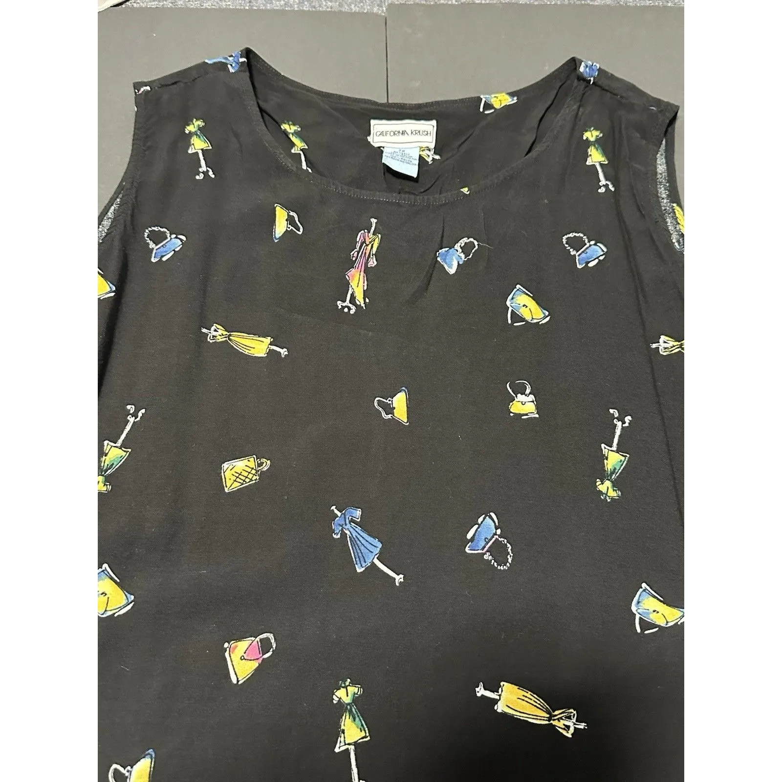 Vintage California Krush Sleeveless Floral Button Front Collared Dress 2X Black - Image 5