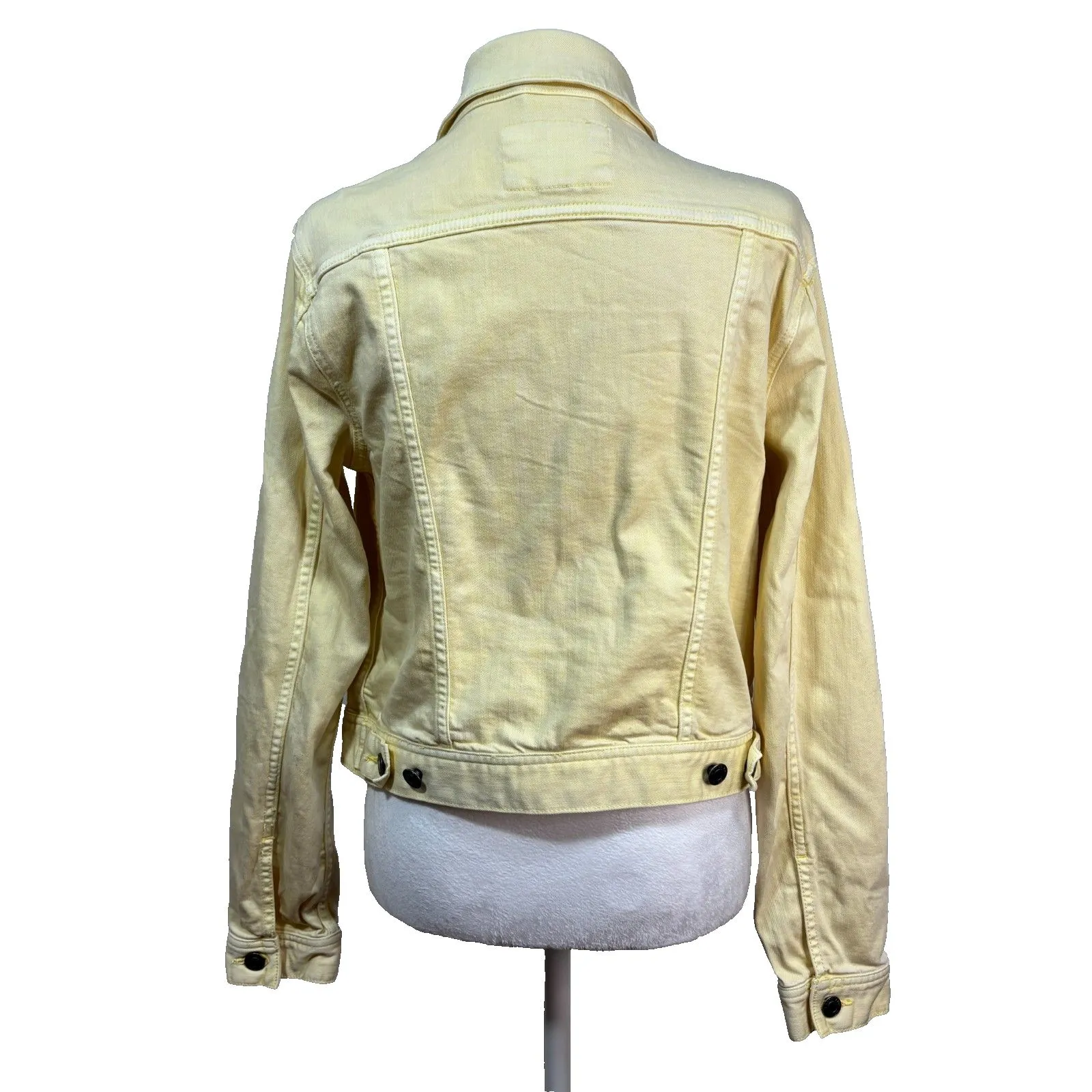 Lands End Women's Denim Jacket Butter Yellow Light Wash Trucker Clean Girl Sz S - Image 2