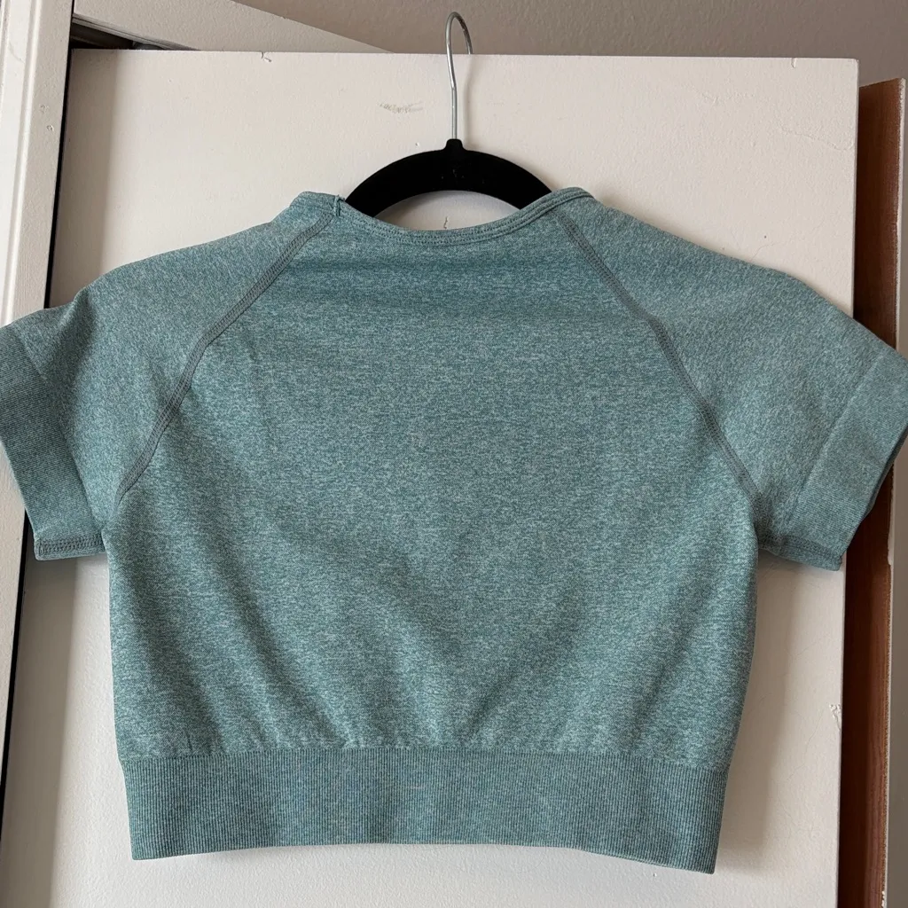 Teal Cropped Workout Top Blue - Image 3
