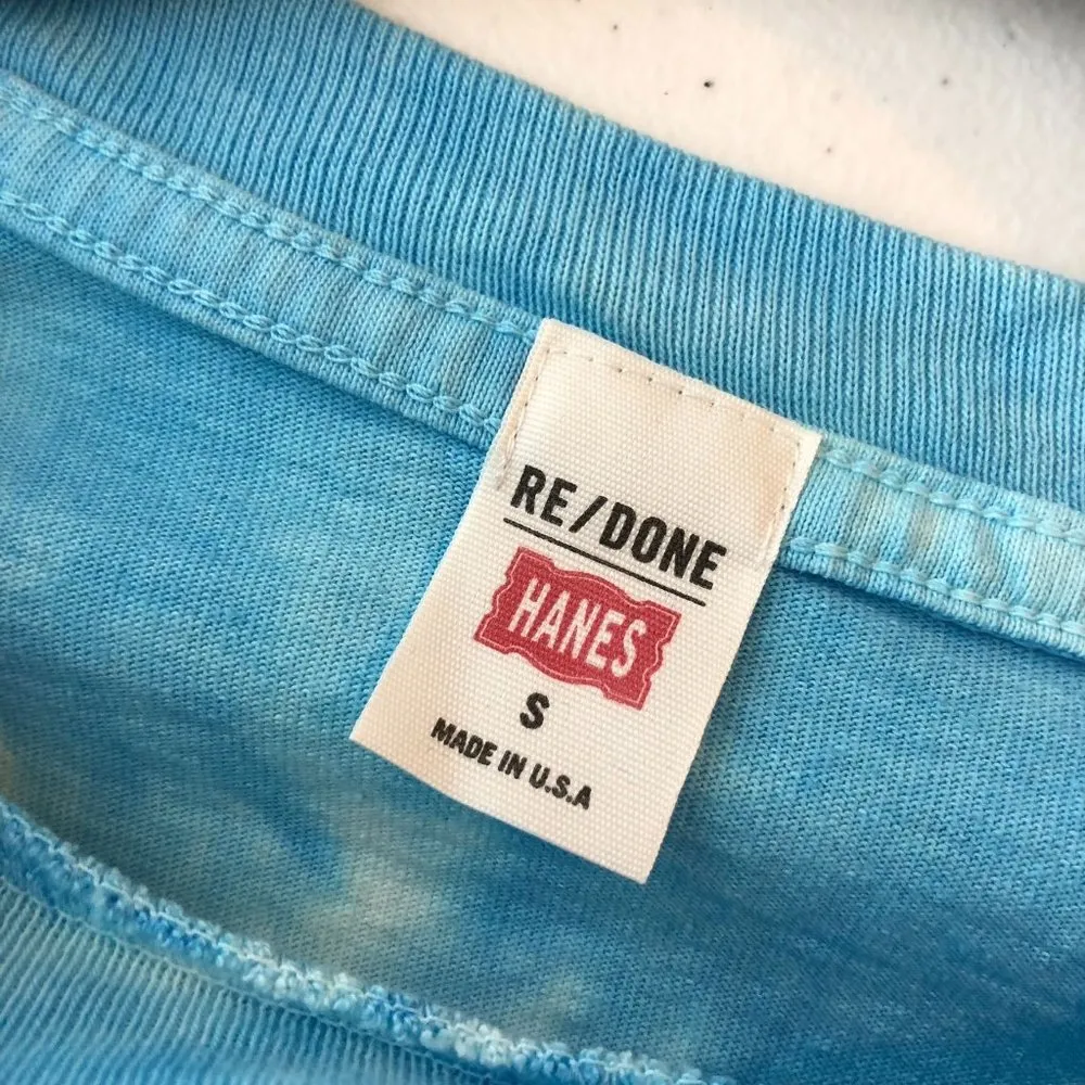 Re/Done Womens Hanes 50s Tie Dye T-shirt Long Sleeve Cotton Crewneck Blue S - Image 5