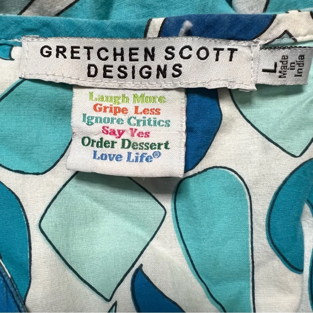 Gretchen Scott Designs Disco Fever Dress Large Women’s Blue White Swirl EUC. - Image 3