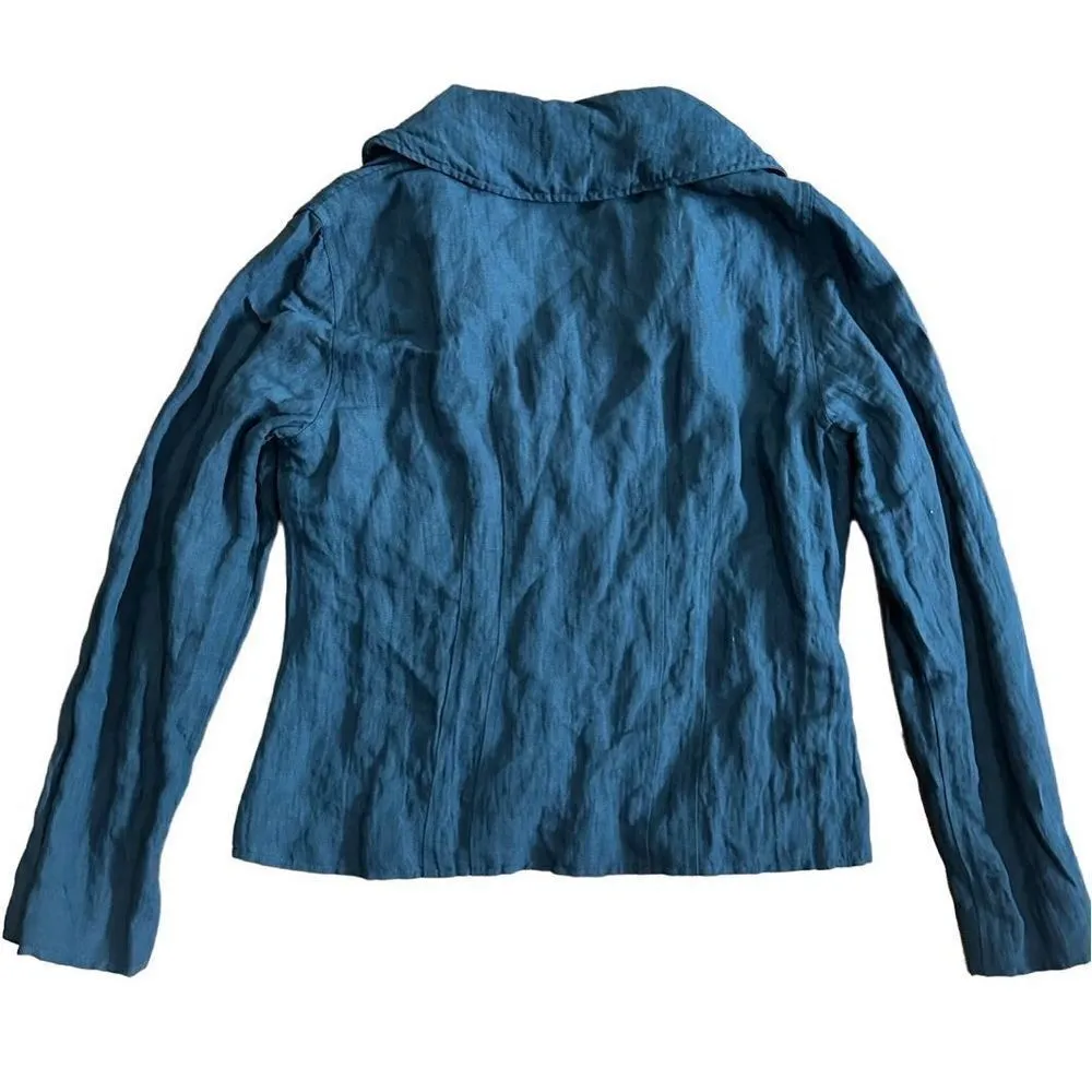 J. Jill Teal button up lightweight blazer jacket linen blend sz 10 Green - Image 9