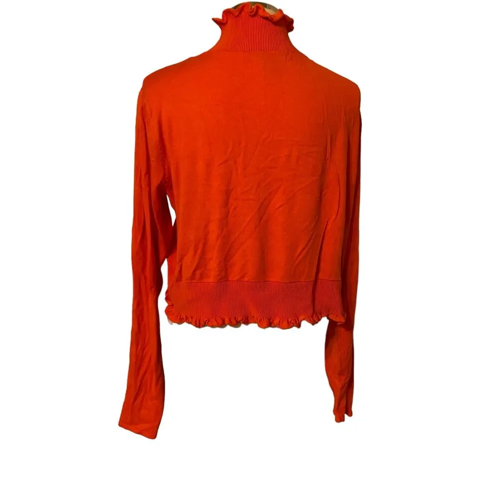 Ashley Stewart Orange Ruffled Open Front Cardigan Sweater Plus Size 18/20 - Image 2