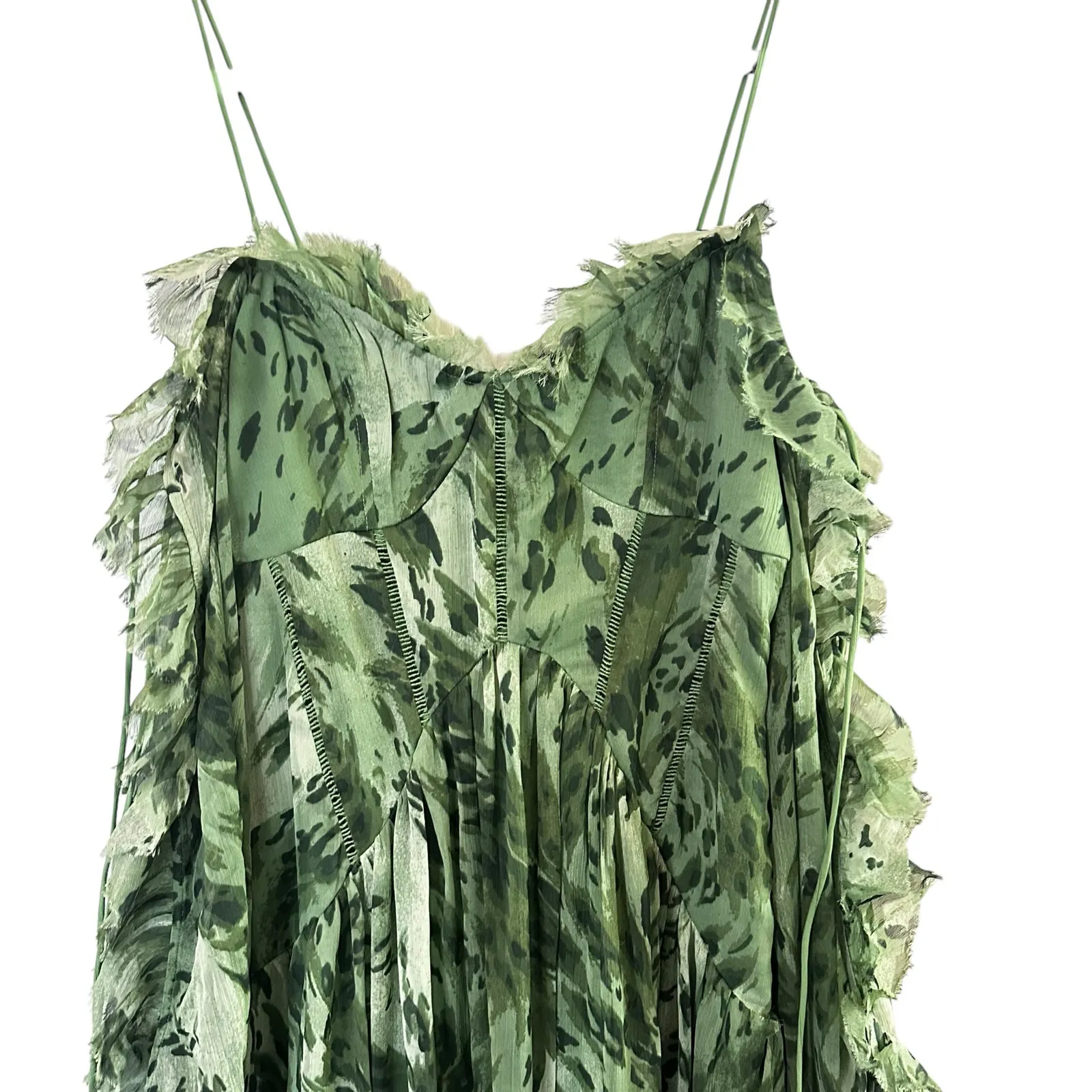 ASOS DESIGN ruffle midi dress with open sleeves and ties in green floral print - Image 4